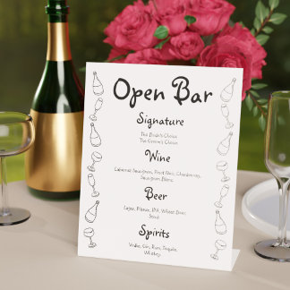 Signe De Table Boissons Signature Mariage Doodle Noir et Blanc