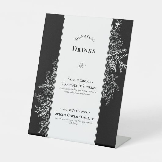 Signe De Table Boissons signées Mariage Black and White Greenery (Recto)
