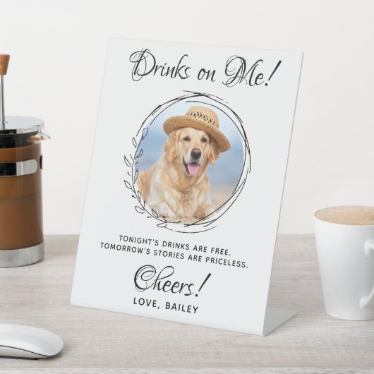 Signe De Table Boissons Sur Moi Photo Bar Chien Personnalisé Mari (In SItu)