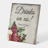Signe De Table Boissons Sur Nous | Dark Red Floral Goth Mariage (Recto)