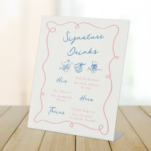 Signe De Table Boissons Whimsical Hand Drake Pink & Blue Signatur