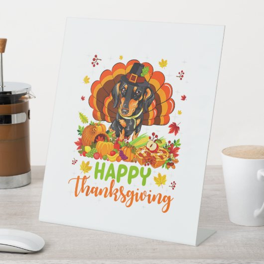 Signe De Table Bon thanksgiving Dachshund Chien Turquie Amoureux (In SItu)