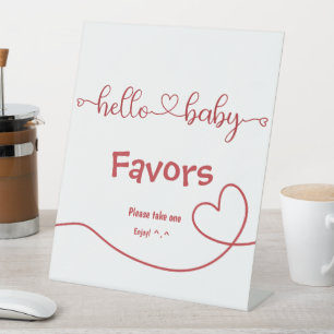 Signe De Table Bonjour Bébé Cœur Rouge Minimal Faveurs de Baby Sh