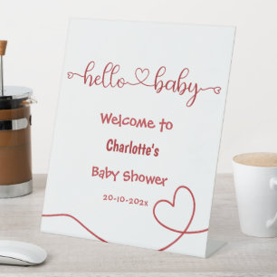 Signe De Table Bonjour Bébé Cœur Rouge Minimaliste Bienvenue à la