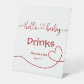 Signe De Table Bonjour Bébé Red Heart Minimal Baby shower Boisson (Recto)