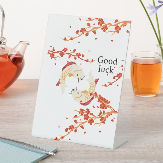 Signe De Table Bonne chance Poisson Koi avec Sakura | Japonais él (In SItu)