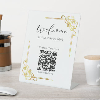 Signe De Table Bordure or Code QR Texte personnalisé Entreprise