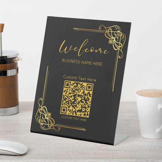 Signe De Table Bordure or Code QR Texte personnalisé Entreprise (In SItu)