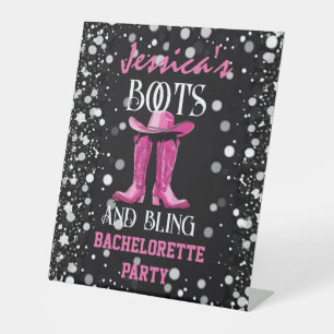Signe De Table Bottes roses et Bling Bachelorette