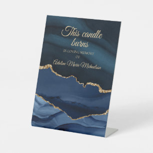 Signe De Table Bougie de mémorial de mariage brûle bleu marine or