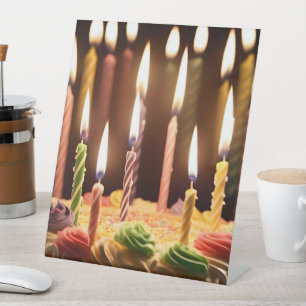 Signe De Table Bougies D'Anniversaire Sur Un Gâteau D'Anniversair