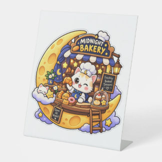 Signe De Table Boulangerie de minuit Mignon Chat Kawaii Illustrat