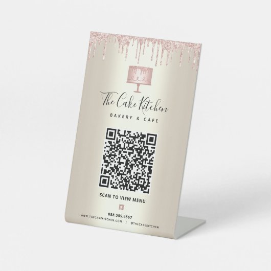 Signe De Table Boulangerie QR Code Scan Menu Pink Cake Parties sc (Recto)