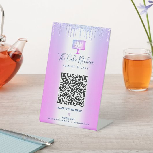 Signe De Table Boulangerie QR Code Scan Menu Purple Cake Parties (In SItu)