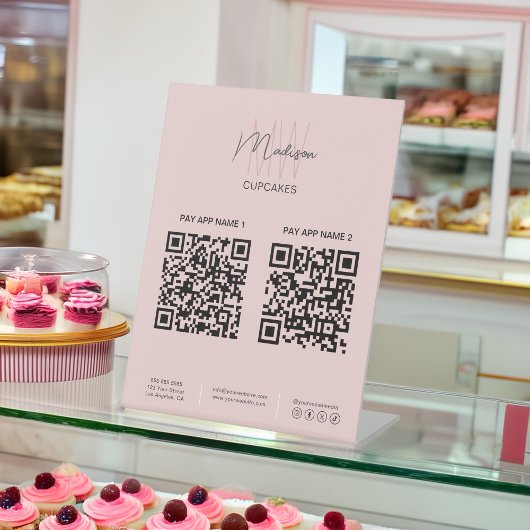 Signe De Table Boulangerie QR Scan pour payer le logo Monogram Bu
