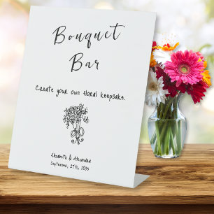 Signe De Table Bouquet Bar Mariage floral tiré à la main