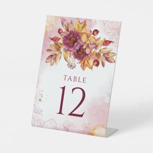 Signe De Table Bouquet d'automne d'aquarelle Bourgogne Élégant ma (Recto)