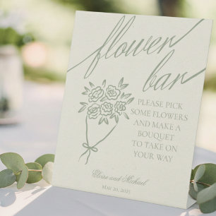 Signe De Table Bouquet de fleurs vert sauge Bar Mariage