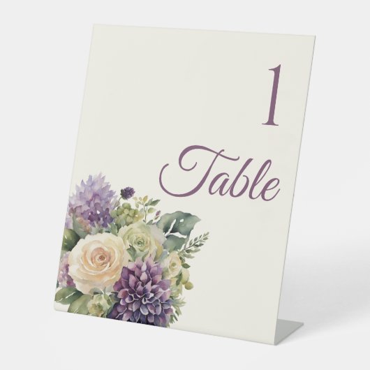 Signe De Table Bouquet de fleurs violettes d'aquarelle Mariage (Recto)