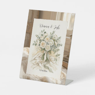 Signe De Table Bouquet de roses de mariage Carte de remerciement