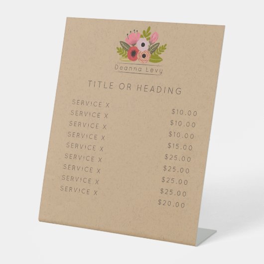 Signe De Table Bouquet floral personnalisable Table modifiable pa (Recto)