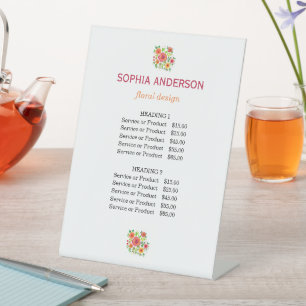 Signe De Table Bouquet floral, Prix de service