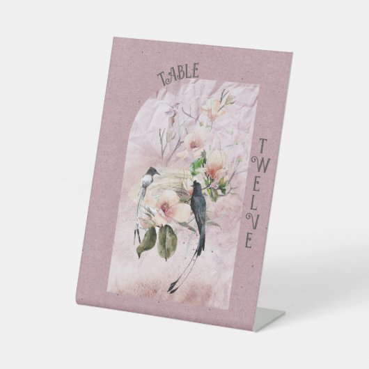 Signe De Table Bourgogne Dusty Magnolia fleurit et oiseaux (Recto)