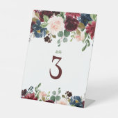 Signe De Table Bourgogne et bleu Fleurs Anglaises Numéro de table (Recto)