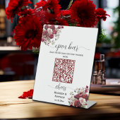 Signe De Table Bourgogne Floral Moderne QR Code Mariage Open Bar
