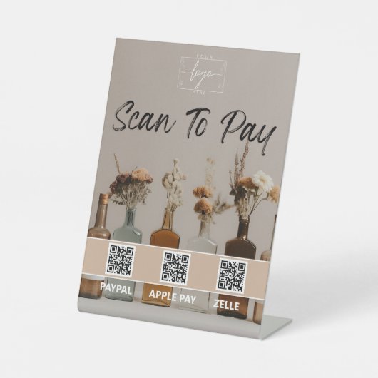 Signe De Table Bouteilles Boho | Fleurs | Code QR | Signal de pai (Recto)