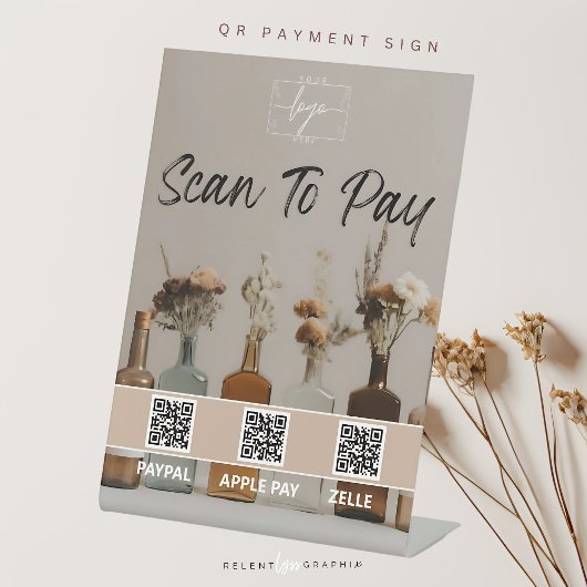 Signe De Table Bouteilles Boho | Fleurs | Code QR | Signal de pai