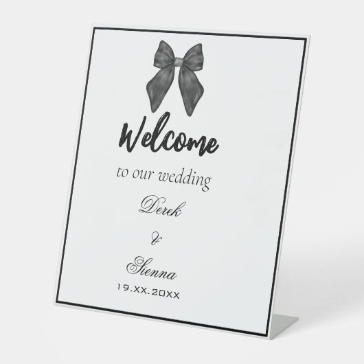 Signe De Table Bow classique noir et blanc Mariage (Recto)