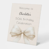 Signe De Table Bow crème beige anniversaire bienvenue (Recto)