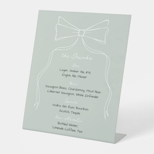 Signe De Table Bow Sage Vert Mariage Signature Boissons (Recto)