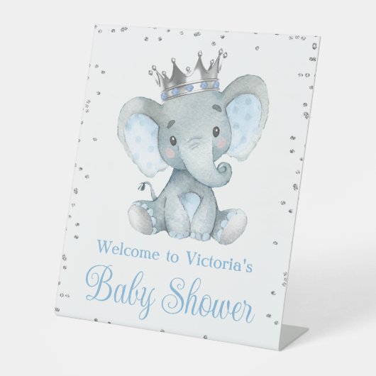 Signe De Table Boy Elephant Prince Baby shower de bienvenue (Recto)