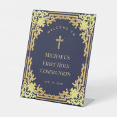 Signe De Table Boy First Communion Marine Blue Gold Elegant Bienv (Recto)
