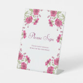 Signe De Table Bright Pink Rose Wedding Guest Book Sign (Recto)