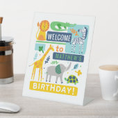 Signe De Table Bright Zoo Jungle Animals Birthday Pedestal Sign (In SItu)