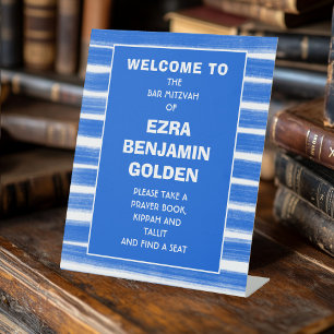 Signe De Table Brochures Bleu Barre Bat mitzvah PERSONNALISÉ