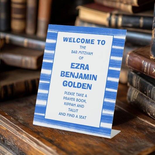 Signe De Table Brochures Bleu Barre Bat mitzvah PERSONNALISÉ