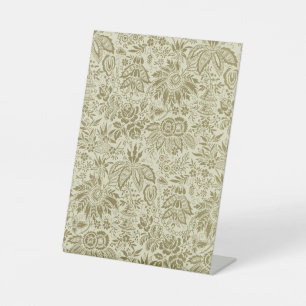 Signe De Table Broderie botanique Toile florale vert sauge motif