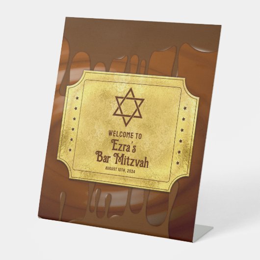 Signe De Table Brown Gold Chocolat Bar Mitzvah ou Bat mitzvah (Recto)