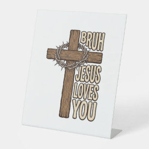Signe De Table Bruh Jésus T'aime Croix Vintage Chrétien Vecto