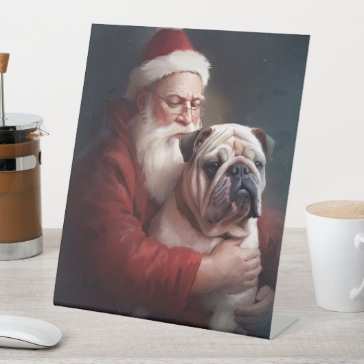 Signe De Table Bulldog avec Noël Festif du Père Noël (In SItu)