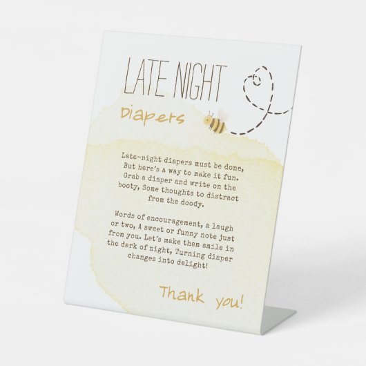 Signe De Table Bumbleb Sweet Bee Baby shower Diapés de nuit tardi (Recto)