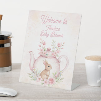 Signe De Table Bunny Rabbit Tea Pot Floral Welcome Baby Shower