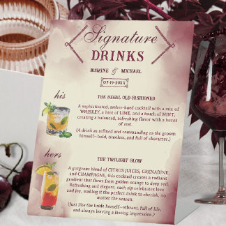 Signe De Table Burgundy and Ivory Retro Wedding Signature Drinks