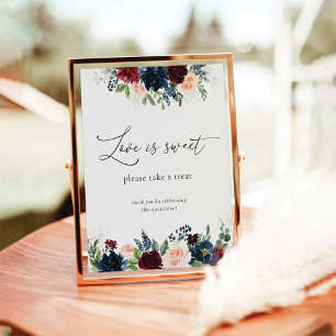 Signe De Table Burgundy et Navy Love Is Sweet Sign