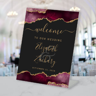 Signe De Table Burgundy Gold Agate Dark Mariage Accueil