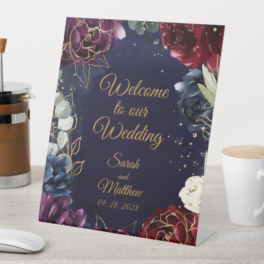 Signe De Table Burgundy Navy Bienvenue À Notre Mariage (In SItu)